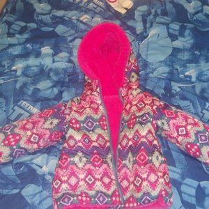 Pacific Trail Reversible Toddler Jacket 2T SOFT FAUX FUR HOT PINK TRIBAL EUC
